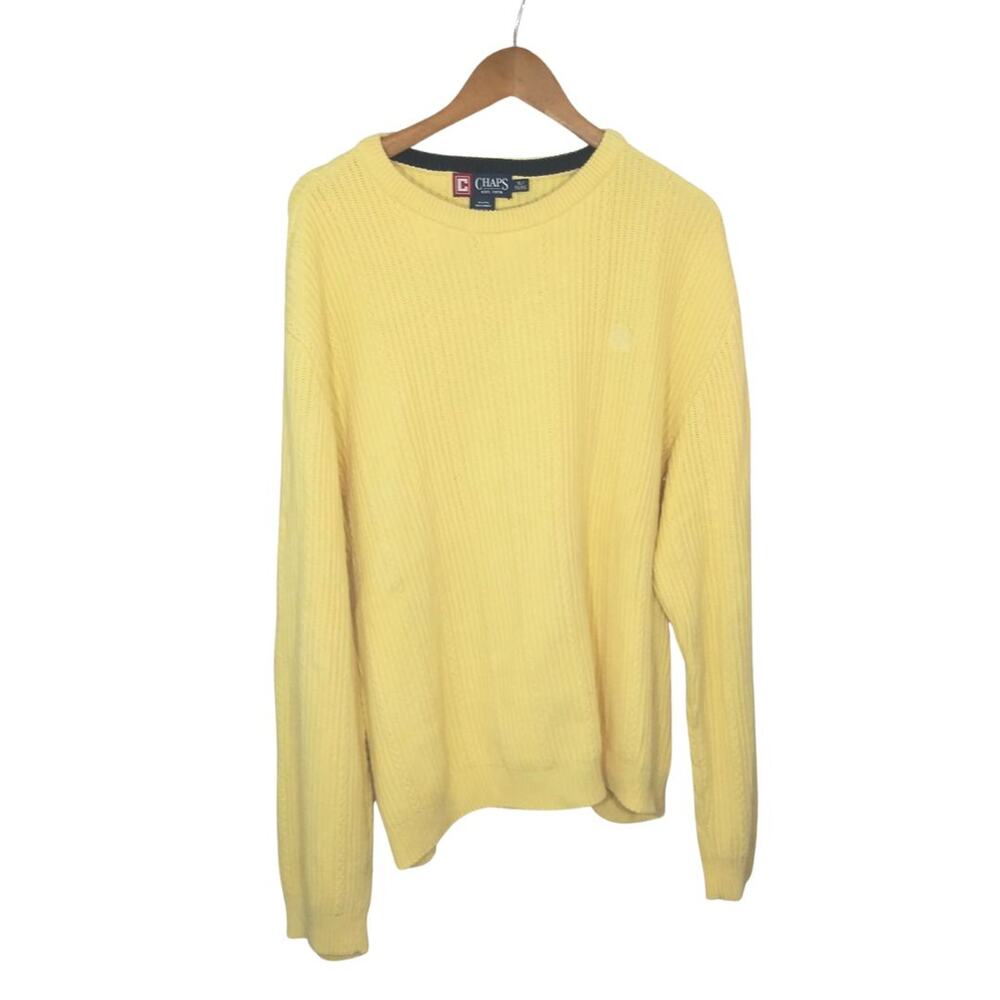 Chaps Yellow 100% Cotton Crew Neck Cable Knit Grandpa Sweater Sz XL